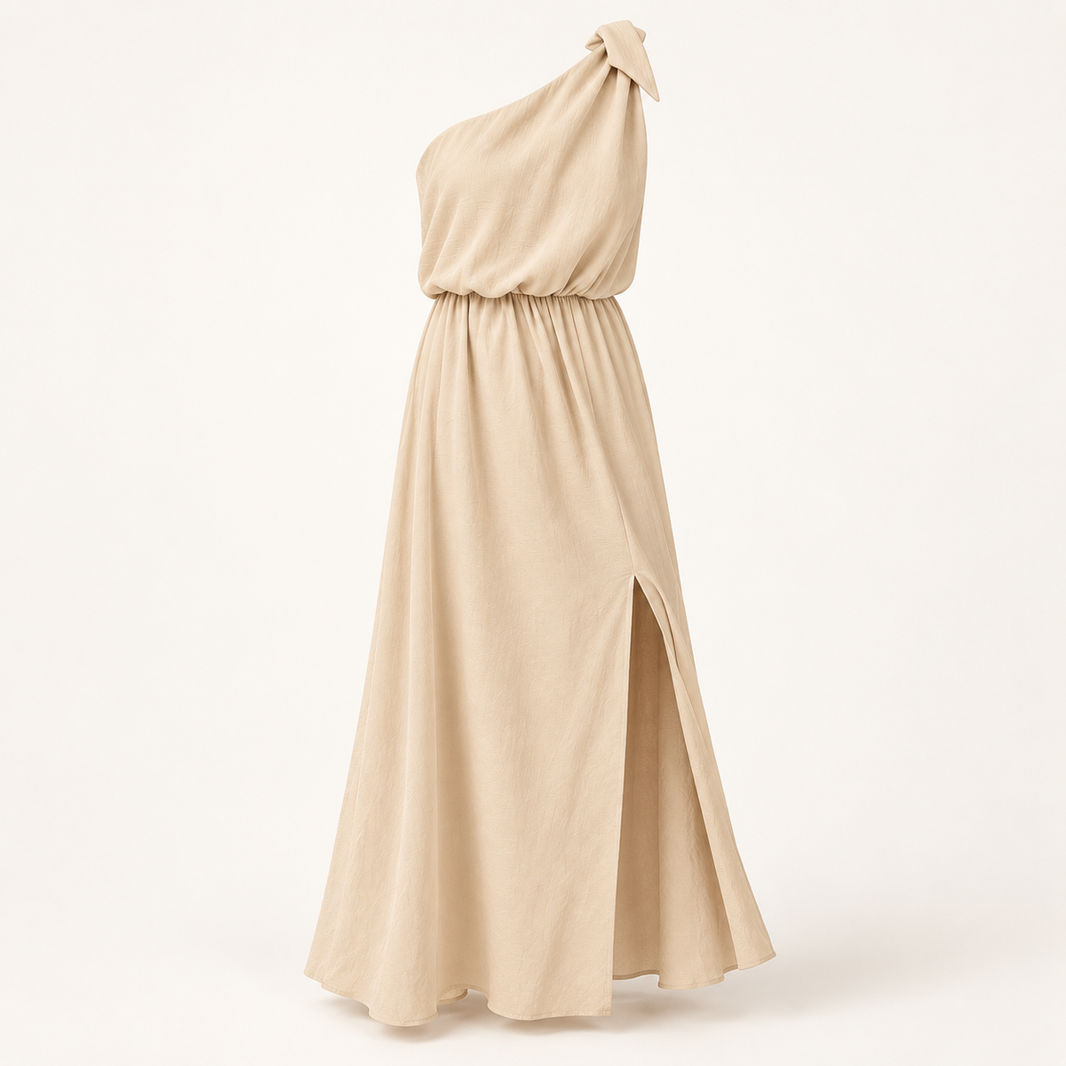 Sofia One-Shoulder Maxikleid – Champagne