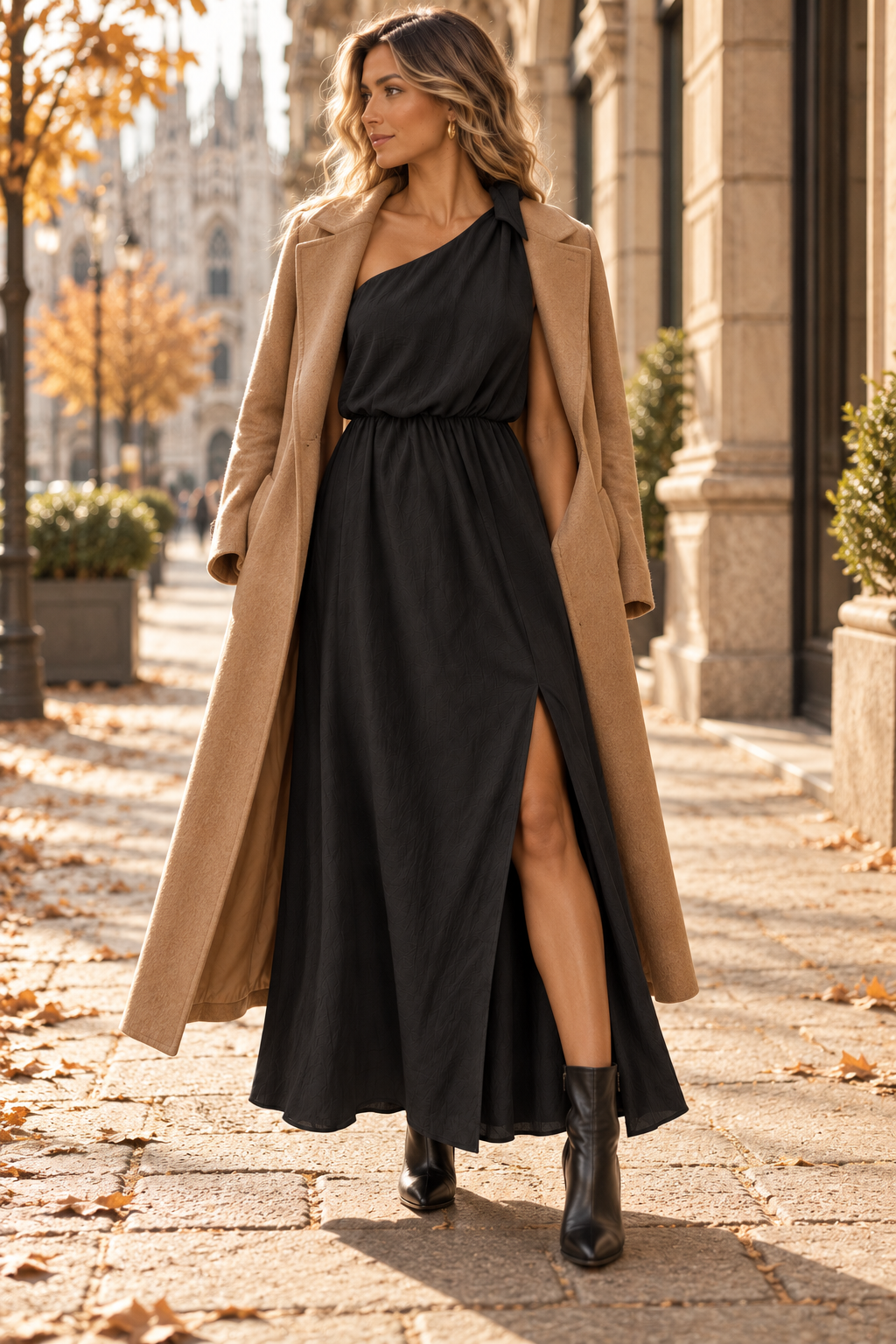 Sofia One-Shoulder Maxikleid Schwarz